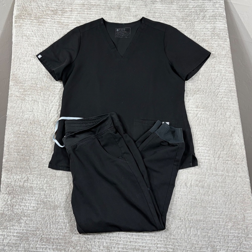 Figs Technical Collection Black Scrub Set V-Neck Top Jogger Pants FW1100 Large